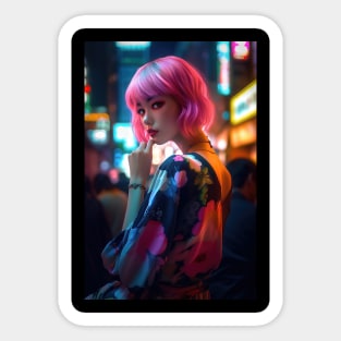 Cyberpunk Girl in Neon Tokyo, a Gaming Room Wall Art Sticker